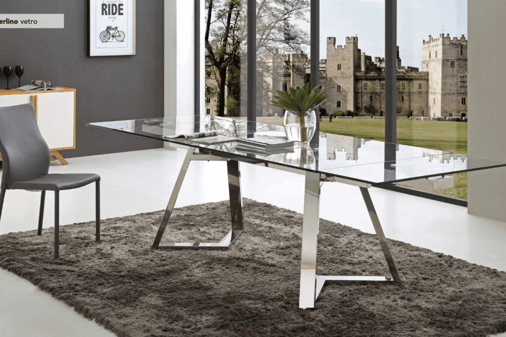 TAVOLO MERLINO VETRO 160 ALL. 240 X PROF. 90