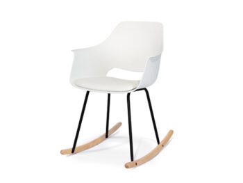 Sedia dondolo bianca con cuscino