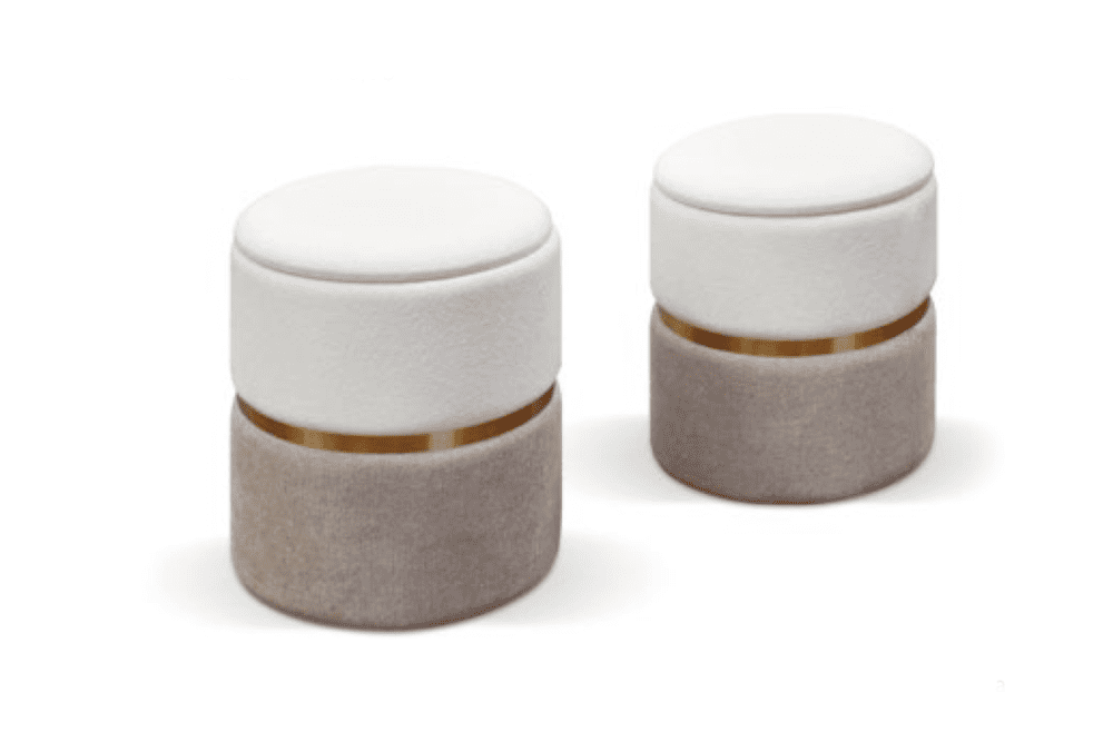 Set 2 pouf in velluto bianco tortora A