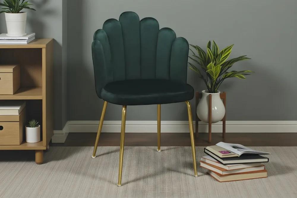 sedia-poltroncina-telaiodorato-imbottita-velluto-verde-ammida 1