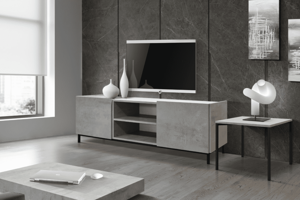 Base TV in Grigio Cemento e piano Bianco Statuario A