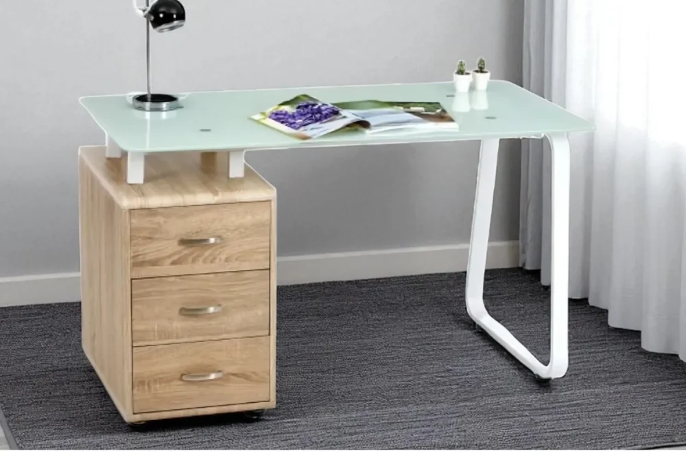 Scrivania Rovere Piano Vetro