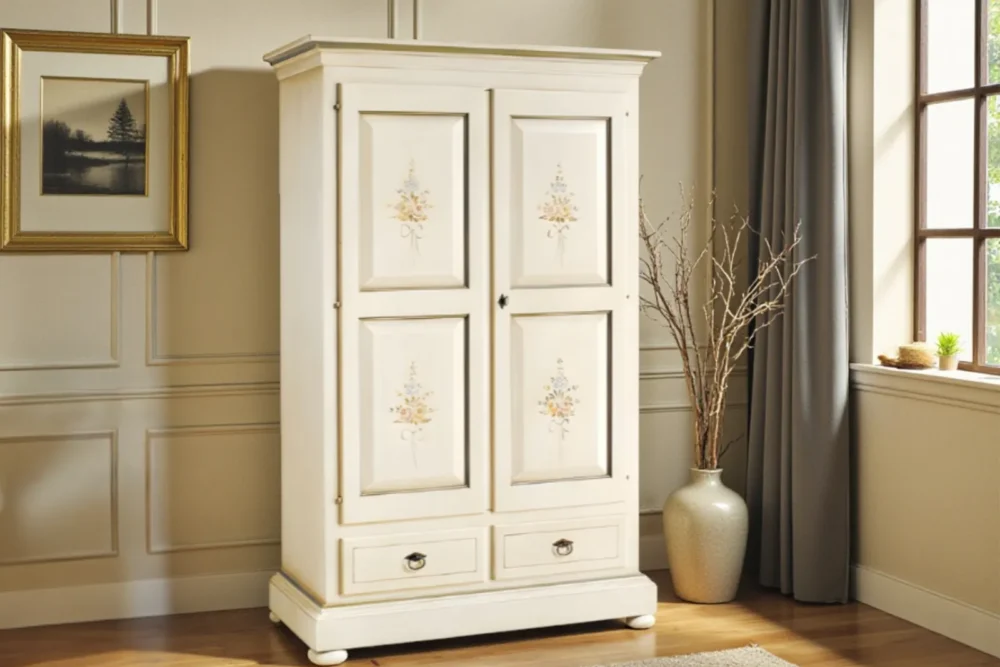 Armadio 2 porte 2 cassetti Finitura bianco patinato art.8007