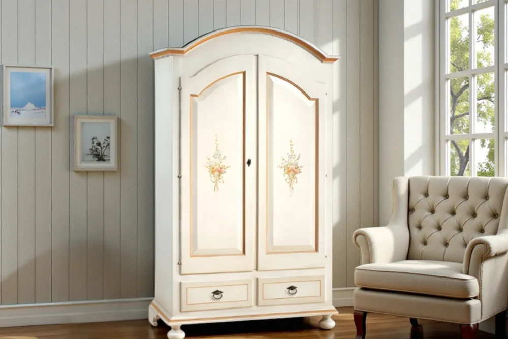 Armadio 2 porte 2 cassetti Finitura bianco patinato art.8008