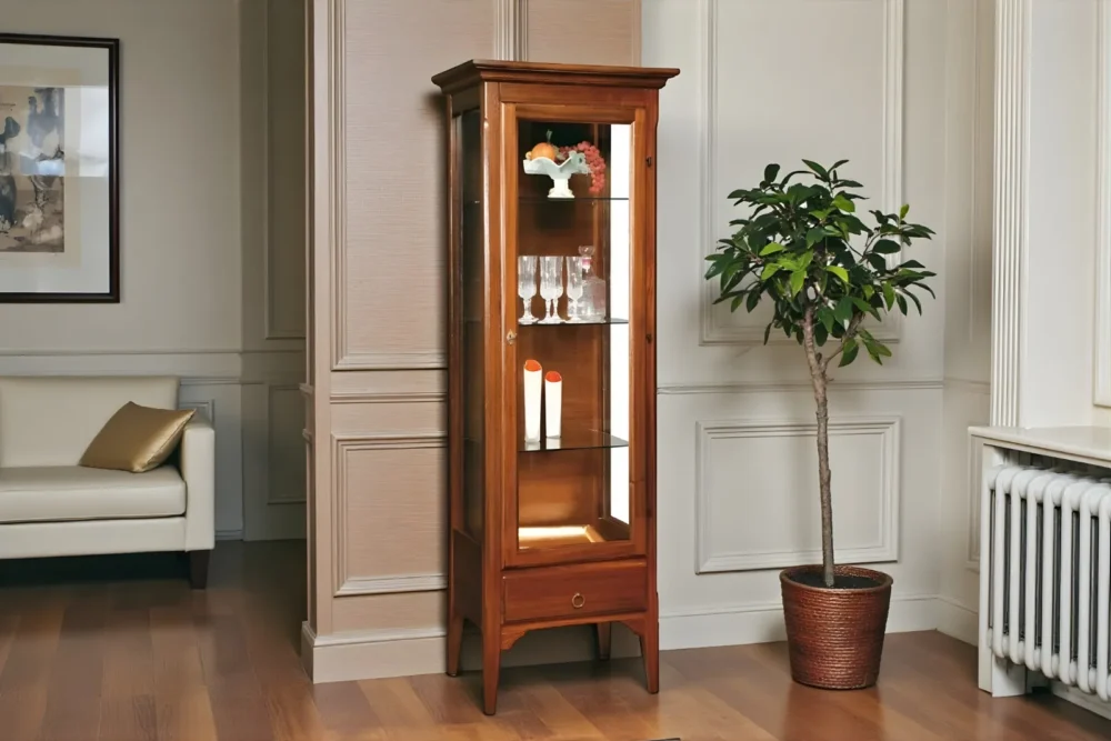 Art. 216 Vetrinetta 1 porta 1 cassetto con ripiani in legno