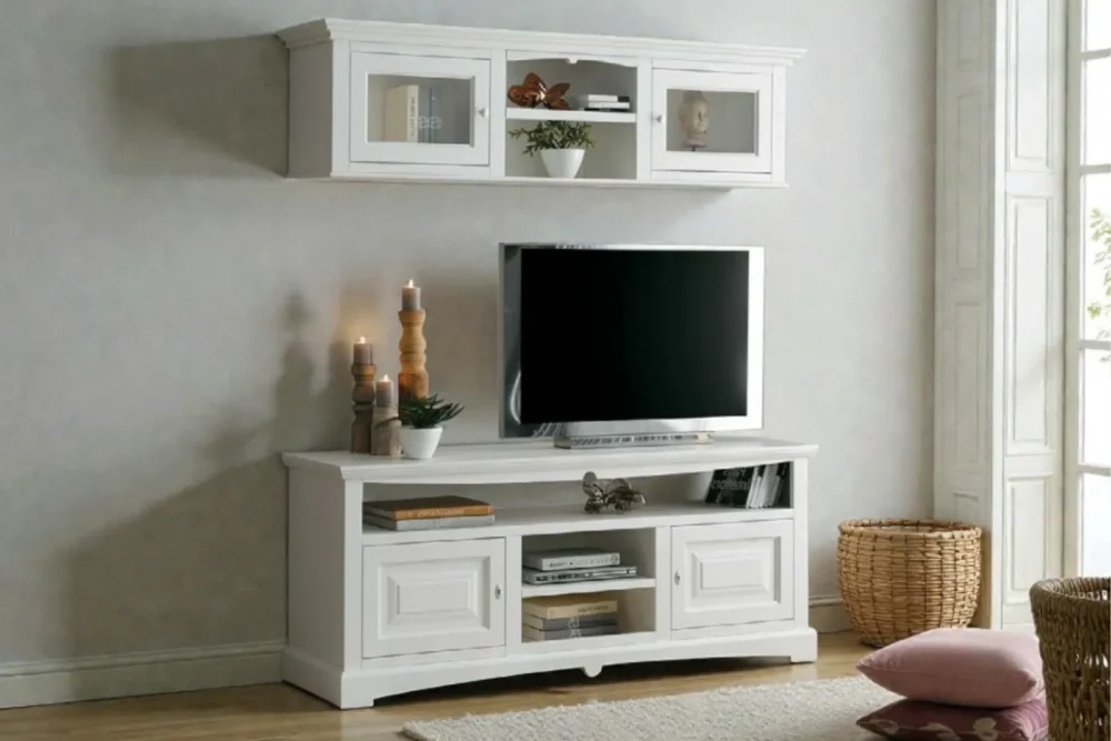 Art. 353 Porta TV ante legno cm L 167 H 69 P 45 laccato bianco