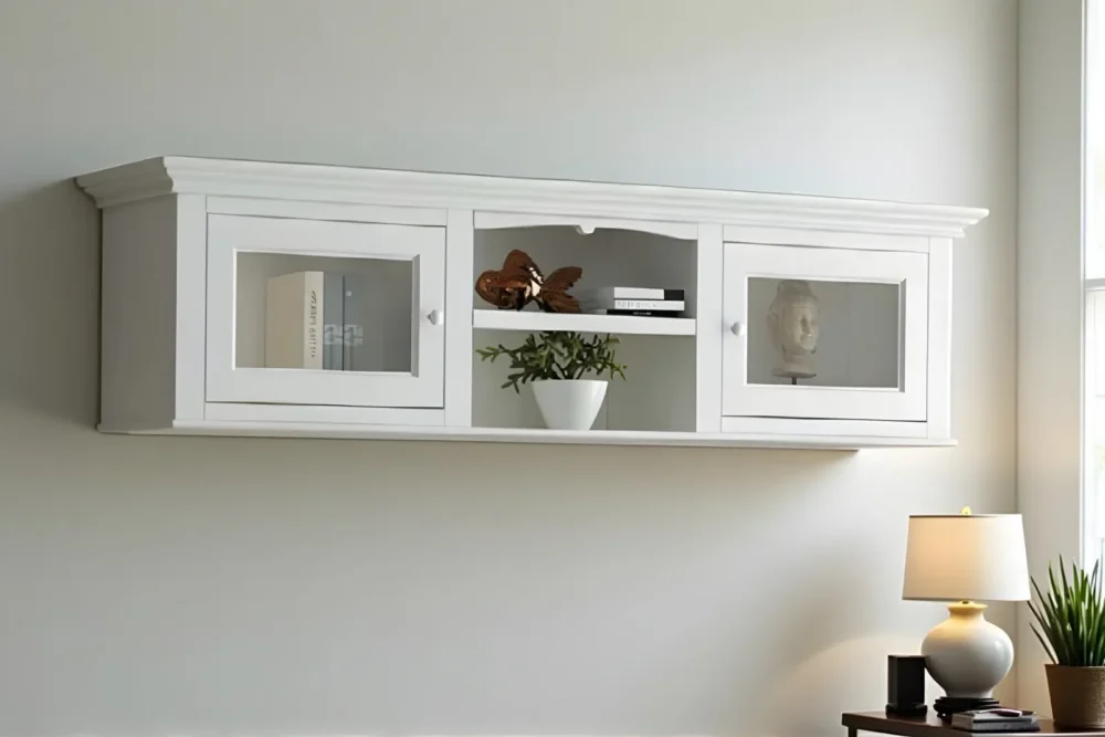 Art. 354 Pensile 2 porte vetro cm L 170 H 45 P 37 laccato bianco