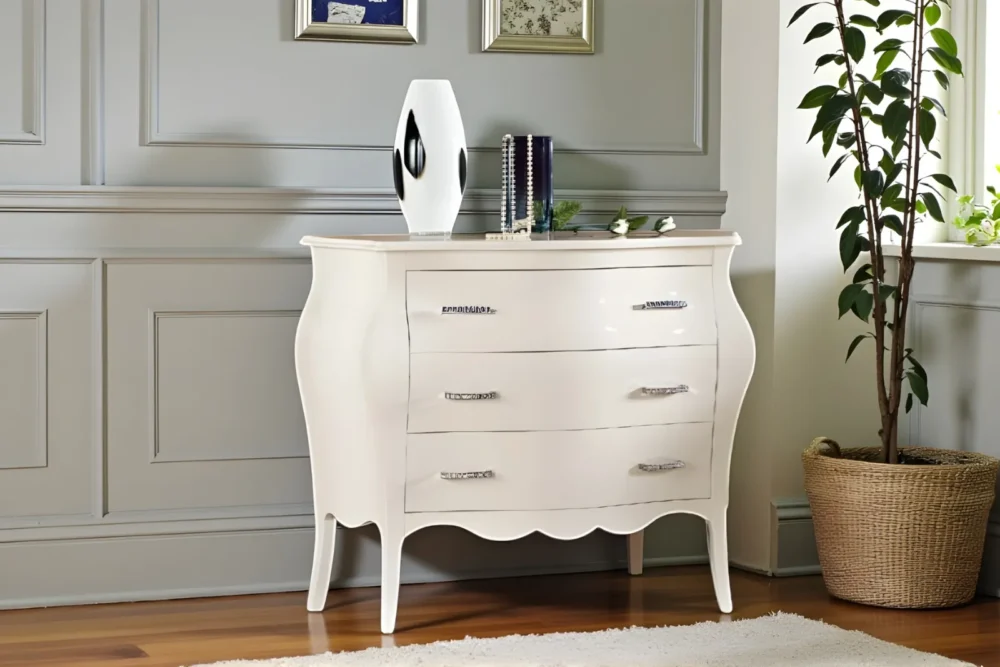 Comò bombato 3cassetti Bianco brillante Swarovski ART404