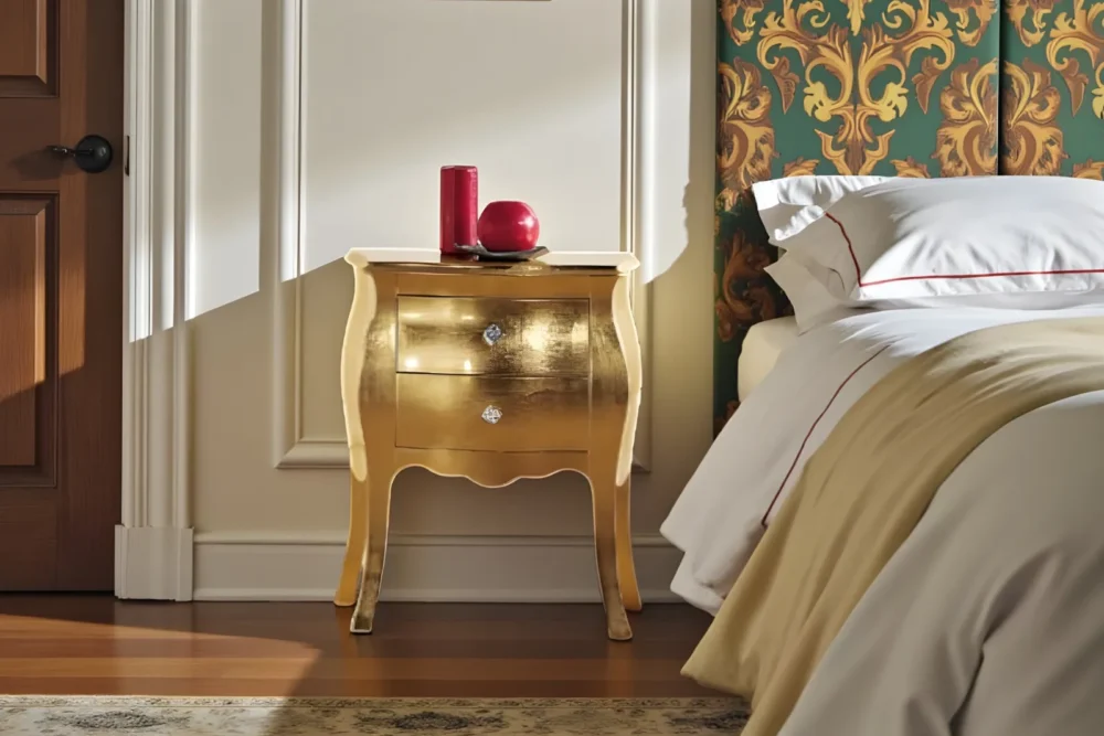 Comodino bombato 2cassetti foglia oro Swarovski ART400