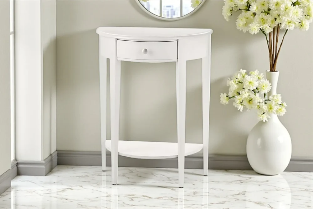 Consolle laccata bianca con cassetto L62xP32