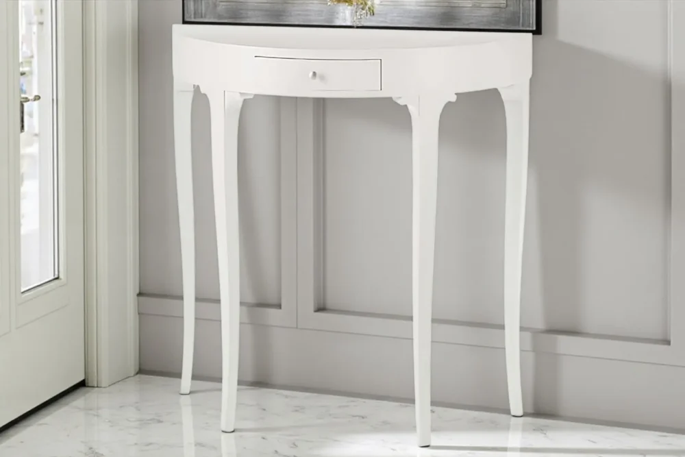 Consolle laccata bianca con cassetto L81xP34