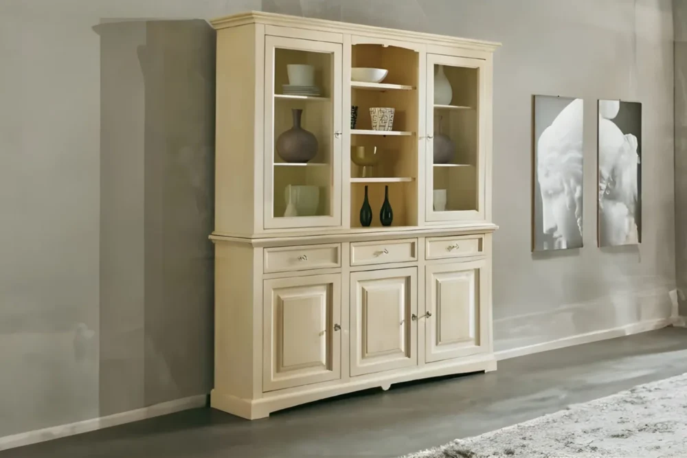 Cristalliera 3porte 3cassetti Finitura Avorio Patinato