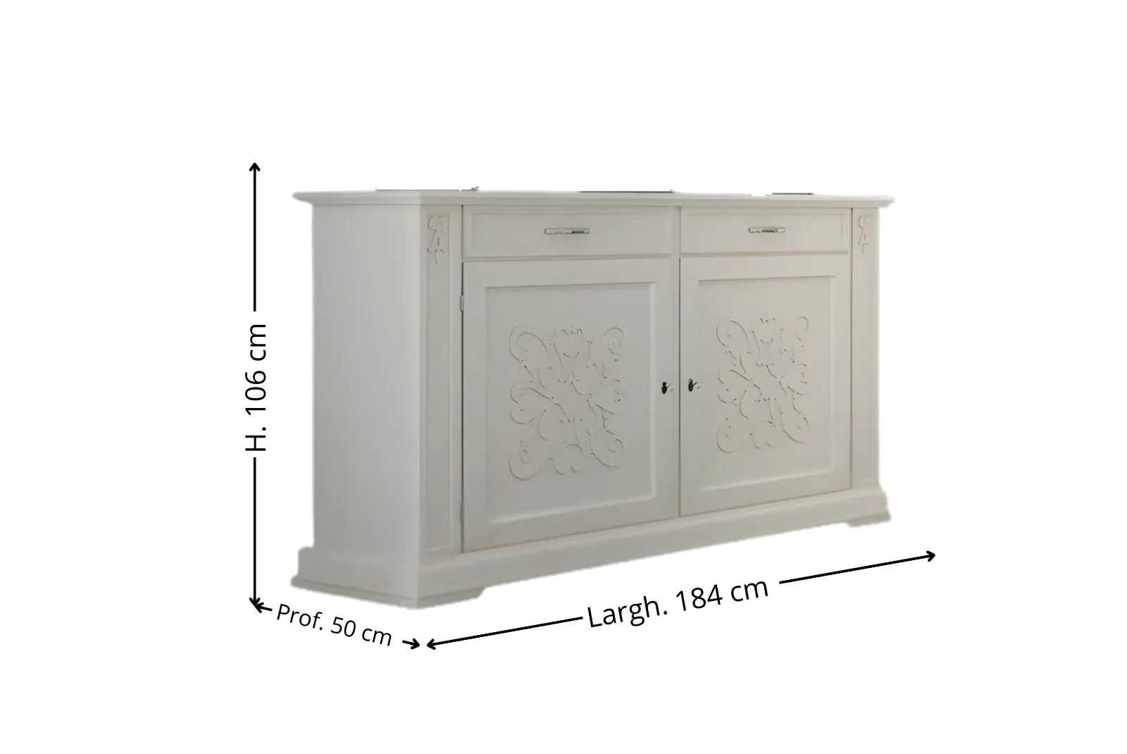 Dimensioni Credenza 2porte con decoro in rilievo laccato bianco