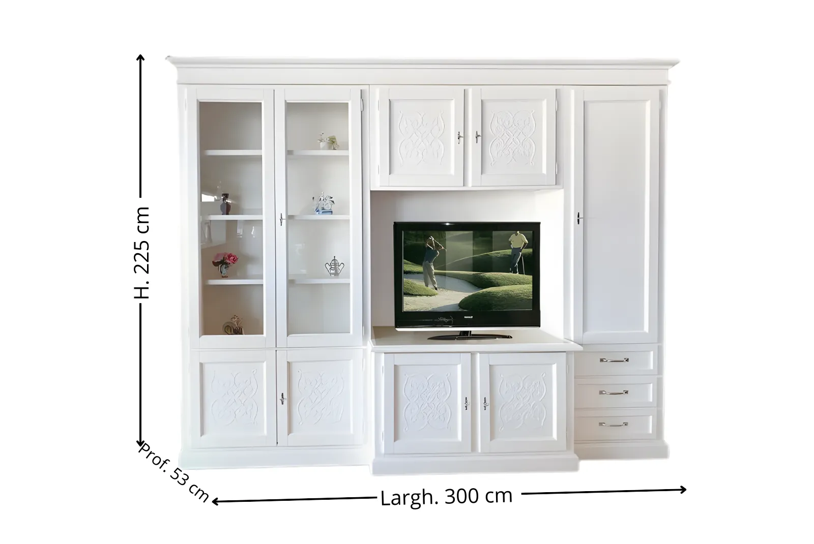 Dimensioni Parete Attrezzata - Bianco con decori a rilievo