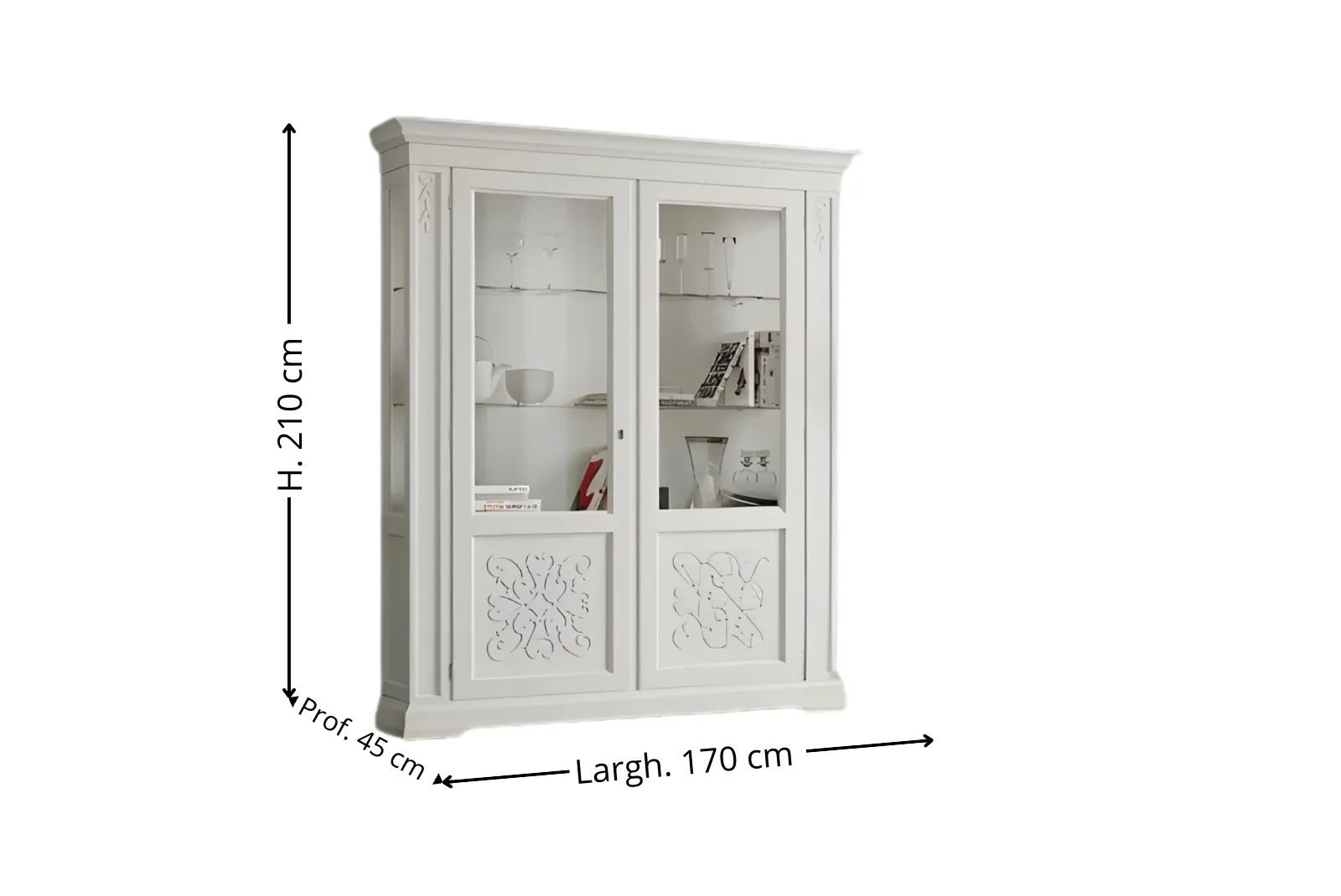 Dimensioni Vetrina 2porte con decoro in rilievo bianco (smontabile)