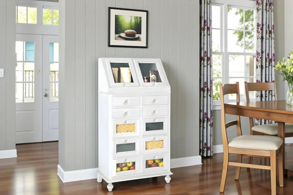 Dispensa laccata bianca 2 ribalti 10 cassetti art.6058_A