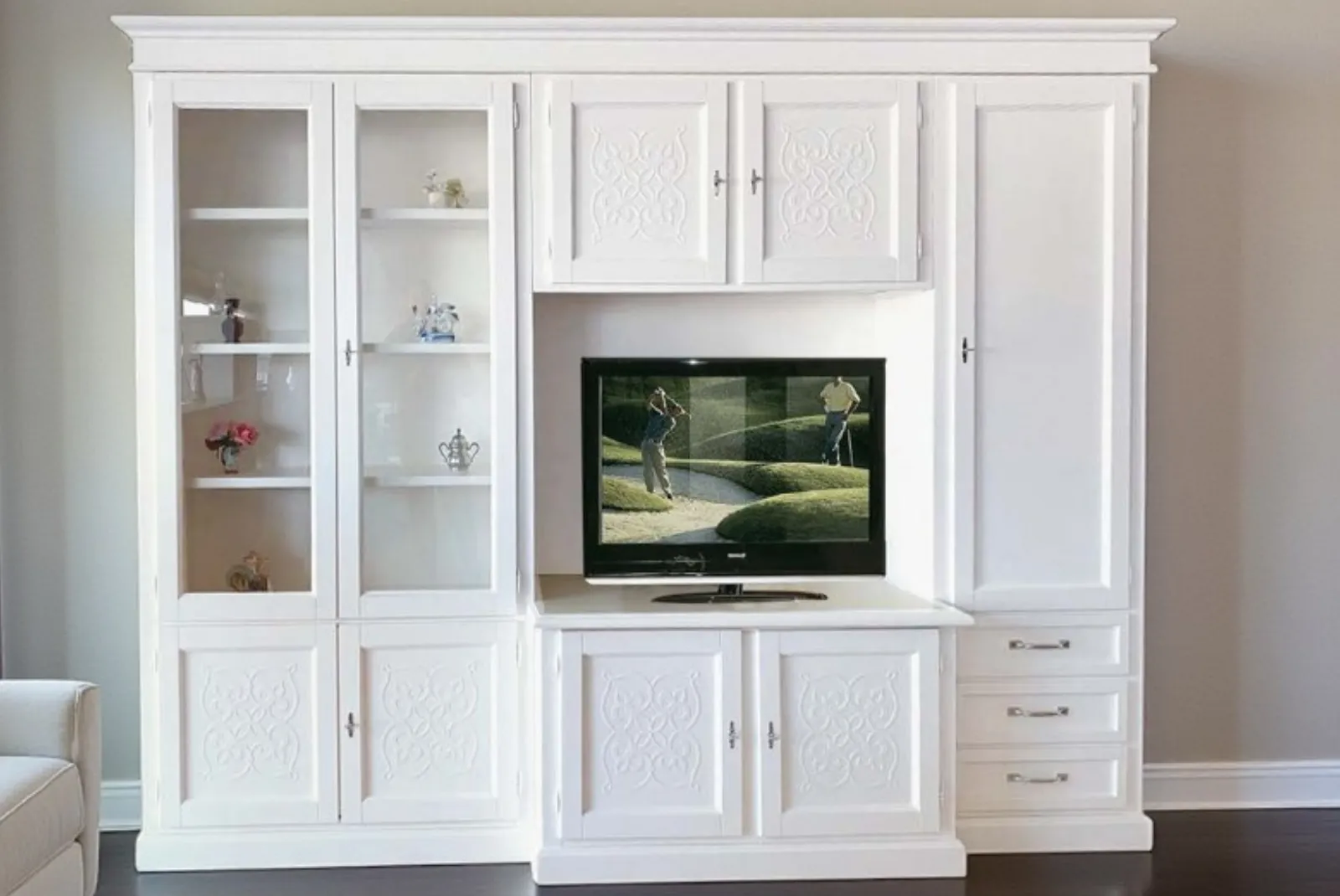 Parete Attrezzata - Bianco con decori a rilievo