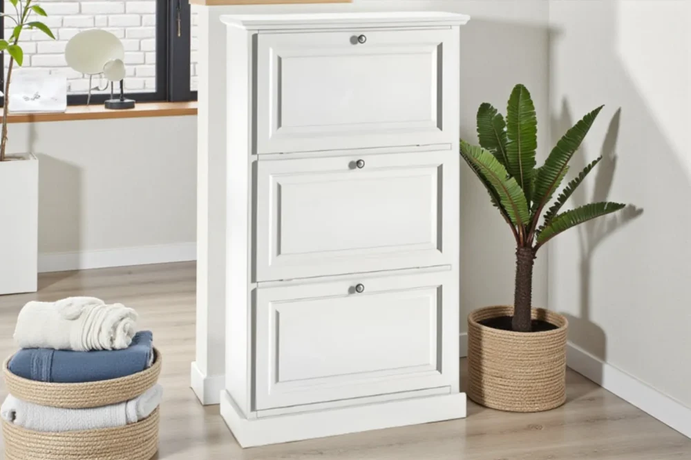 Scarpiera laccata bianca 3 ribalte doppie art.6062_A