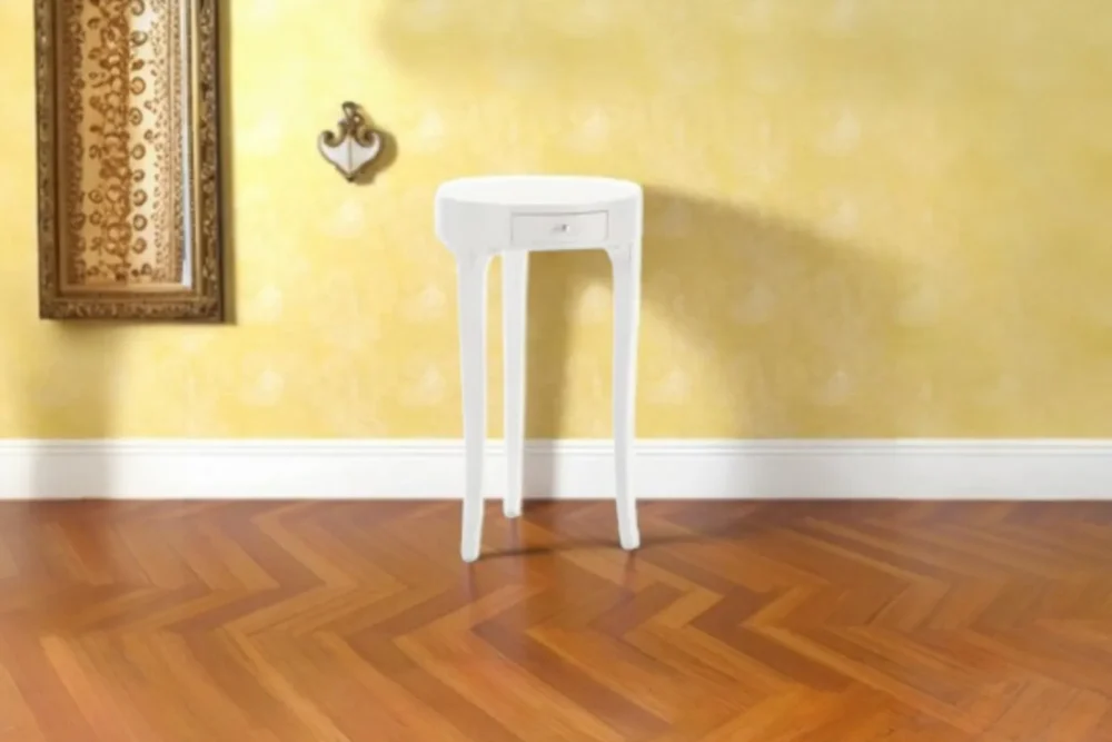 Tavolino Rotondo laccato bianco 1 cassetto Ø 41 H 71