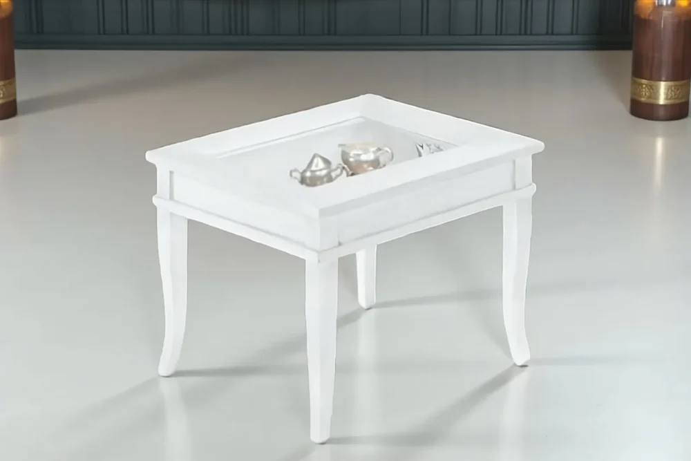 Tavolino a bacheca con piano vetro