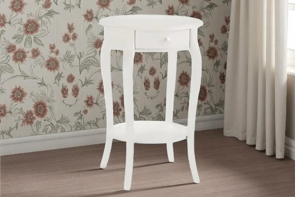 Tavolino rotondo laccato bianco 1 cassetto Ø 50 H 75