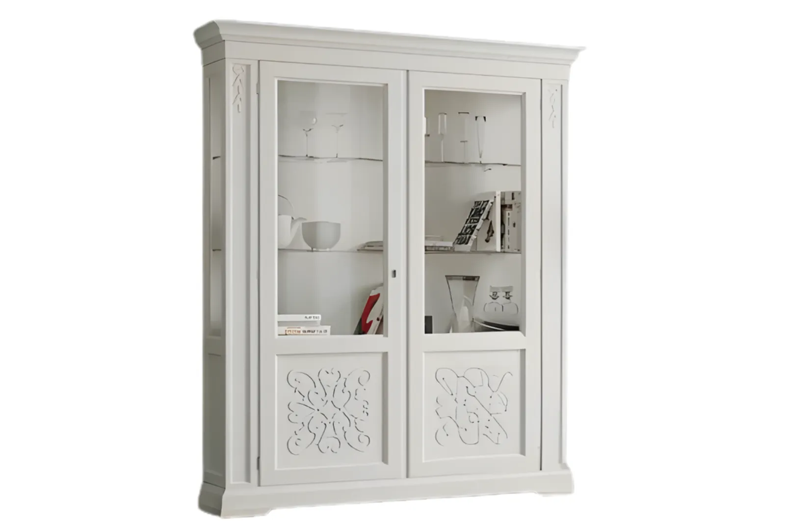 Zoom Vetrina 2porte con decoro in rilievo bianco (smontabile)