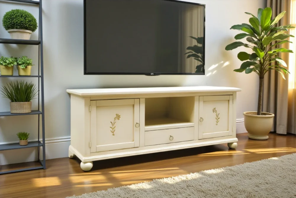 Cassapanca porta TV Avorio patinato