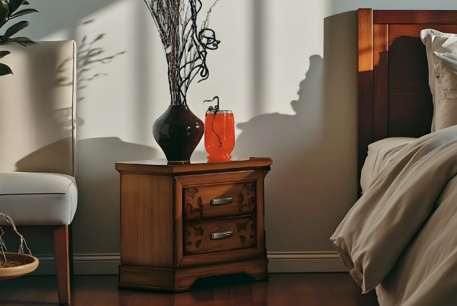 Comodino Finitura Bassano con decoro in rilievo