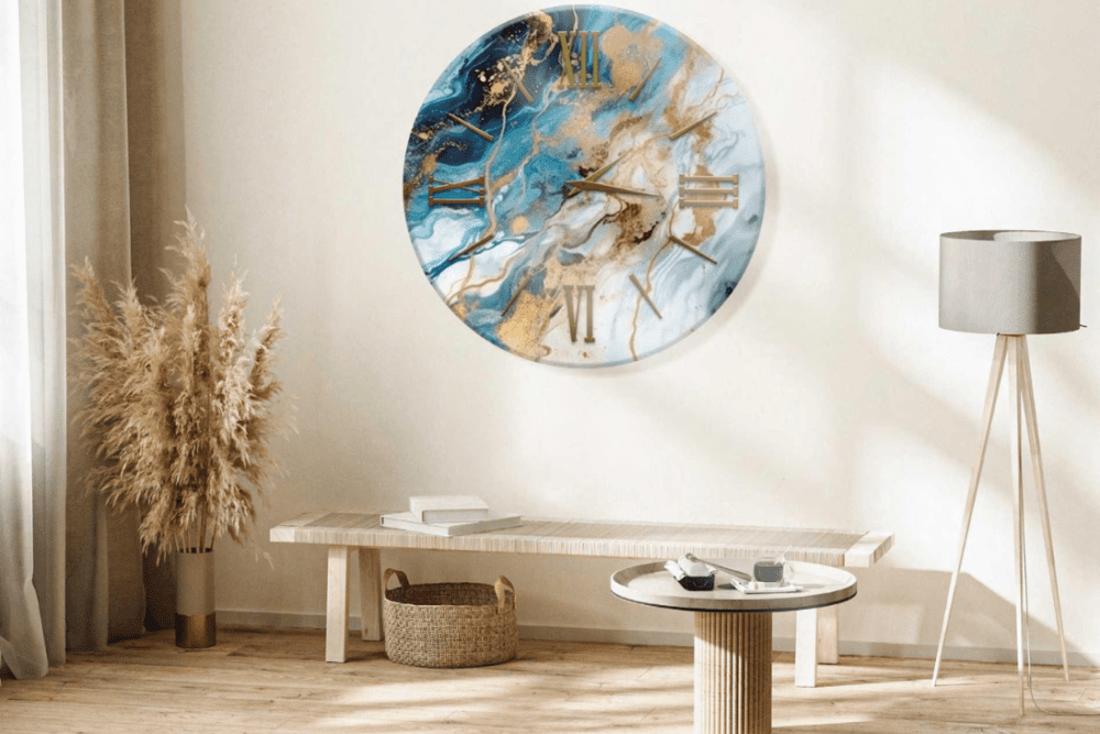 Orologio blu con dettagli in oro - Stampa su vetro temperato