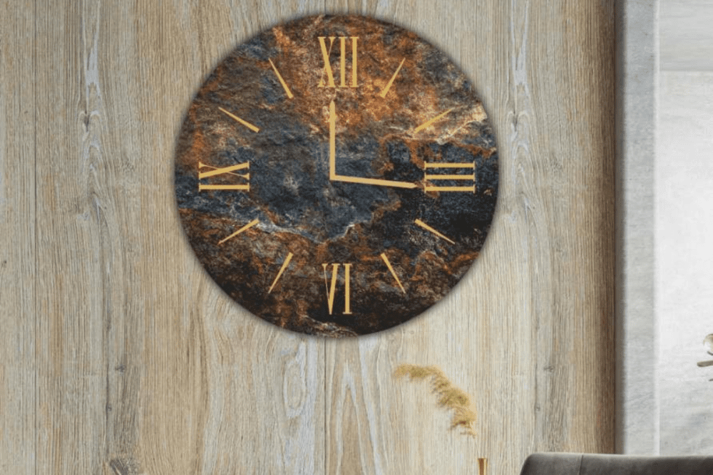 Orologio effetto marmo marrone - Stampa su vetro temperato