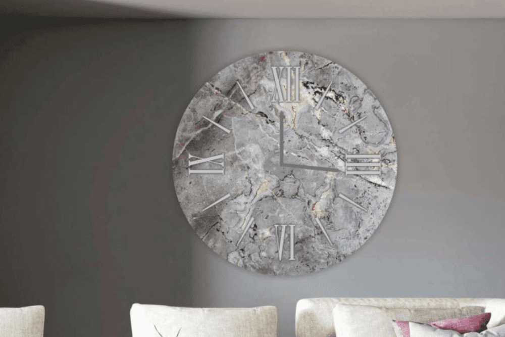 Orologio effetto marmo grigio - Stampa su vetro temperato