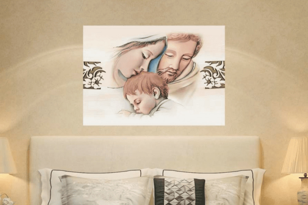 Sacra famiglia silver e gold - Stampa in vetro temperato