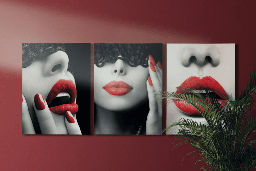 Quadro Red Kiss Trilogy - Stampa in vetro temperato