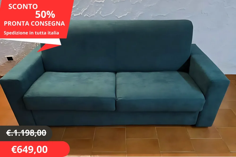 DIVANO LETTO MOD.CINZIA CON MATERASSO H.14 "Pronta consegna" tessuto antimacchia verde ok