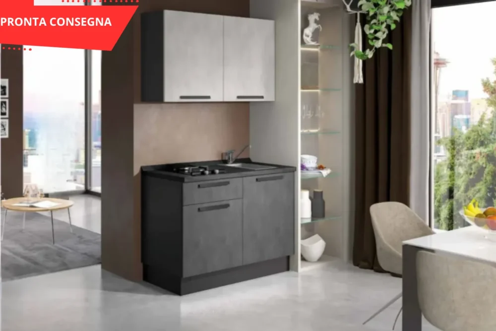 Cucina Mini Iron spatolato Grigio 120