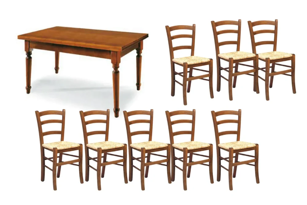 Tavolo rettangolare gamba tornita - Art.123/T + 08SedieArt.118