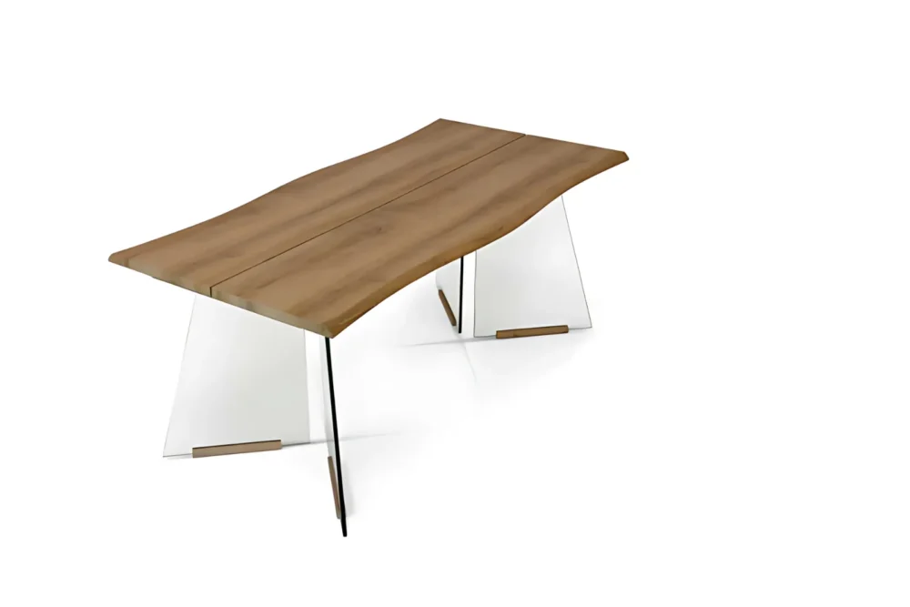 Tavolo Fisso Impiallacciato Base Vetro