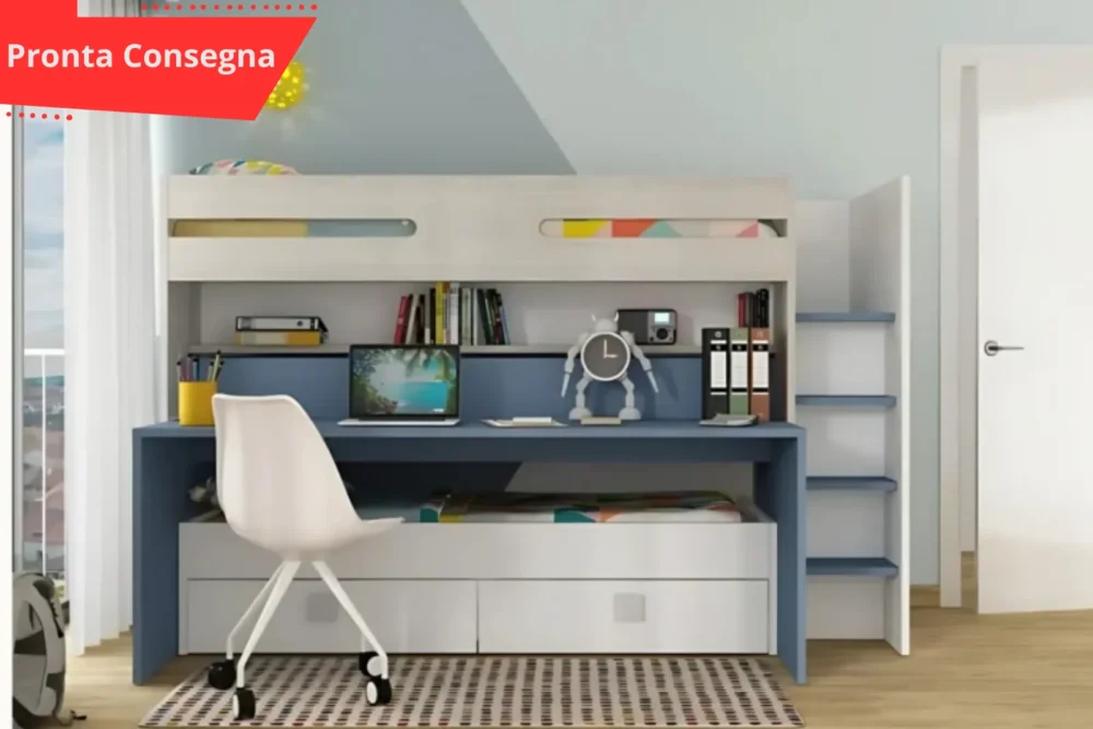 Letto a castello Celeste - scrivania estraibile
