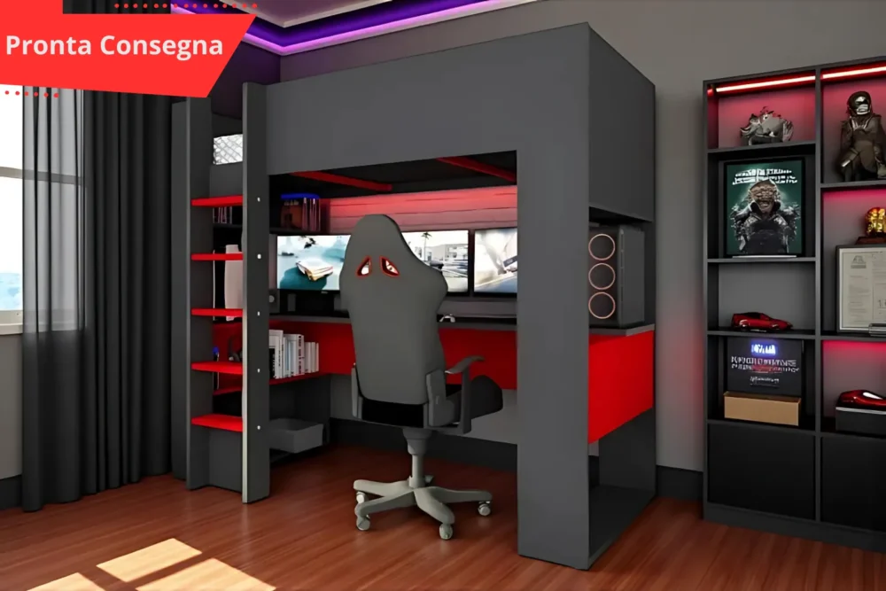 Letto a castello con postazione Gamer