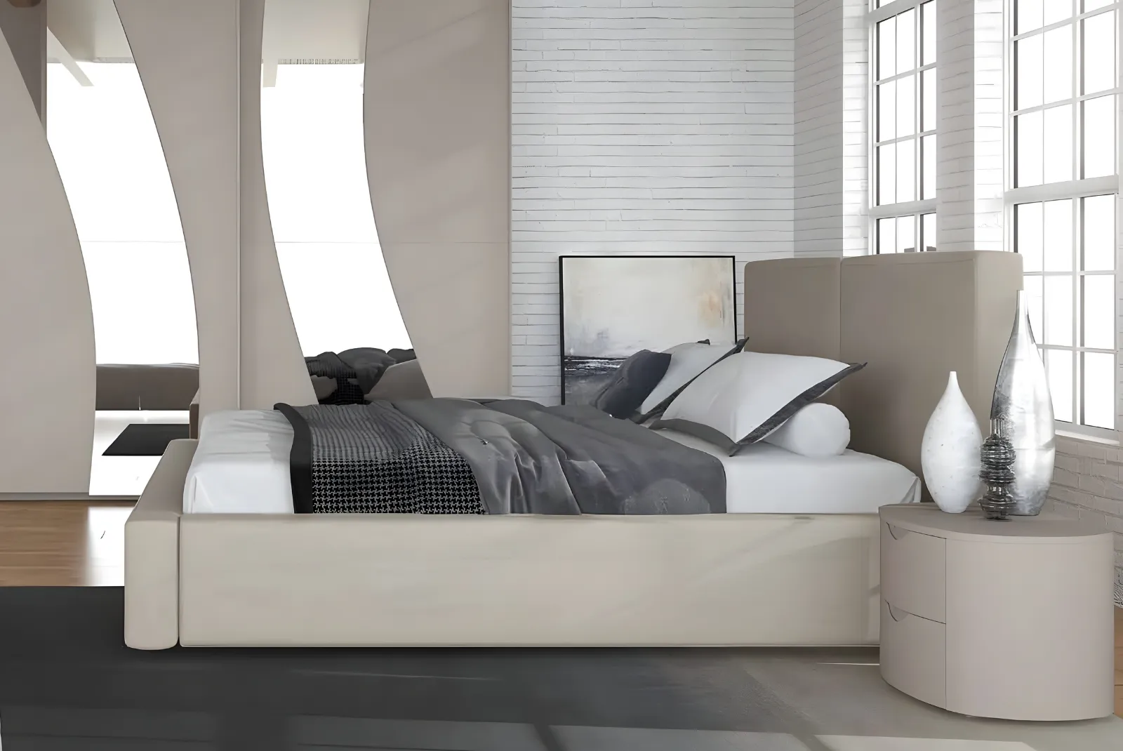 Zoom letto e comodino Camera letto con contenitore Aiko Tortora