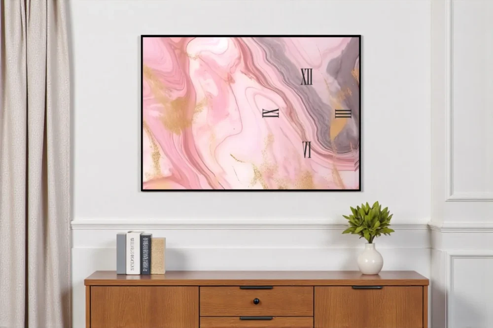 Orologio Marmo rosa - Stampa in vetro