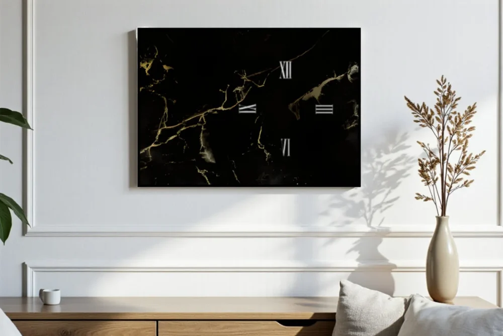 Orologio Quadro Nero/oro - Stampa in vetro temper