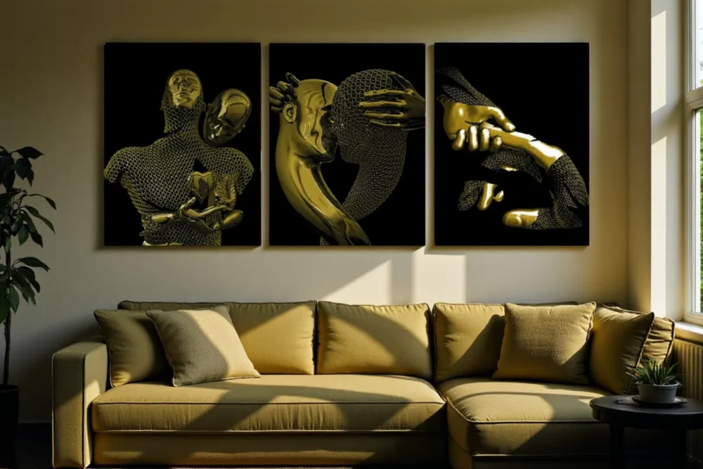 Quadro Trilogy Gold - Stampa in vetro