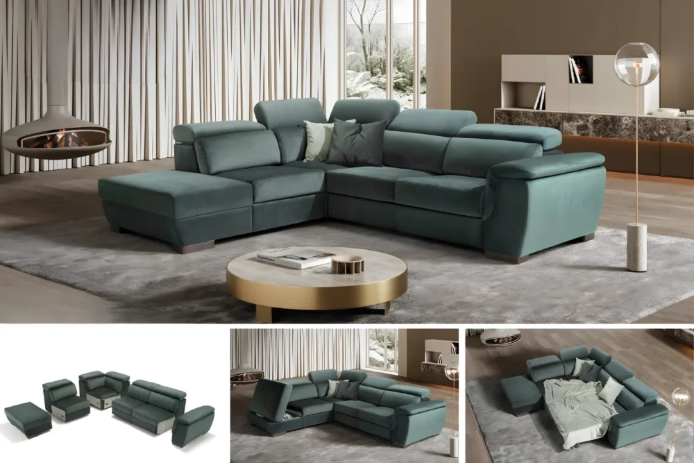 Visione completa Divano angolare Asia Tessuto Antimacchia