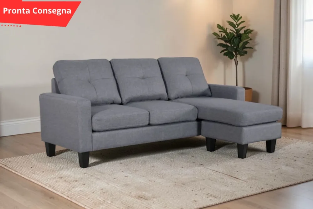 Divano con chaise longue 3posti Giulivo Grigio pronta consegna