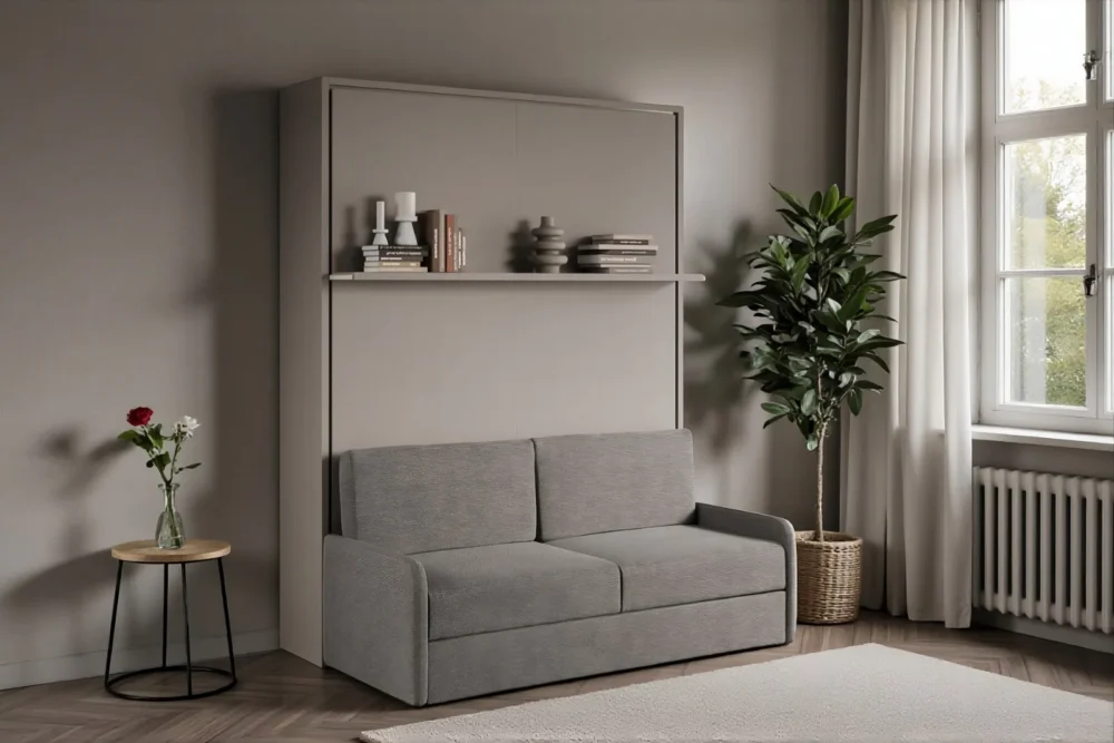 Letto francese a scomparsa Chiara140 con divano e mensola