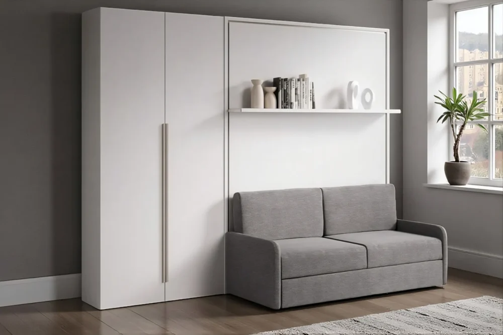 Letto matrimoniale a scomparsa con divano-mensola-armadio2A