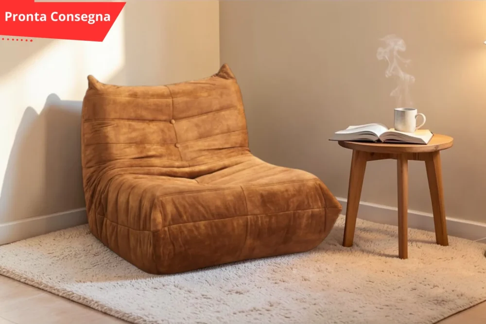 Poltrona imbottita Horace tessuto Caramello Pronta consegna