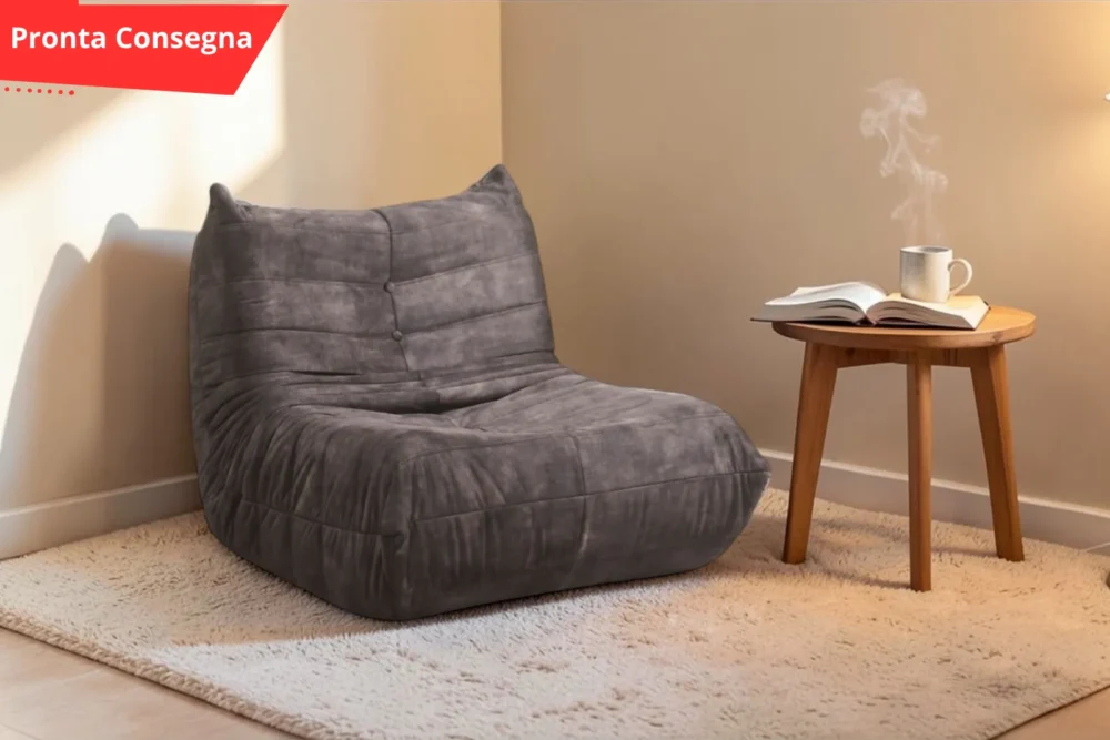 Poltrona imbottita Horace tessuto Grigio Scuro Pronta consegna