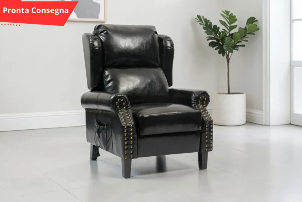 Poltrona recliner 6punti massaggianti ecopelle Nero pronta consegna